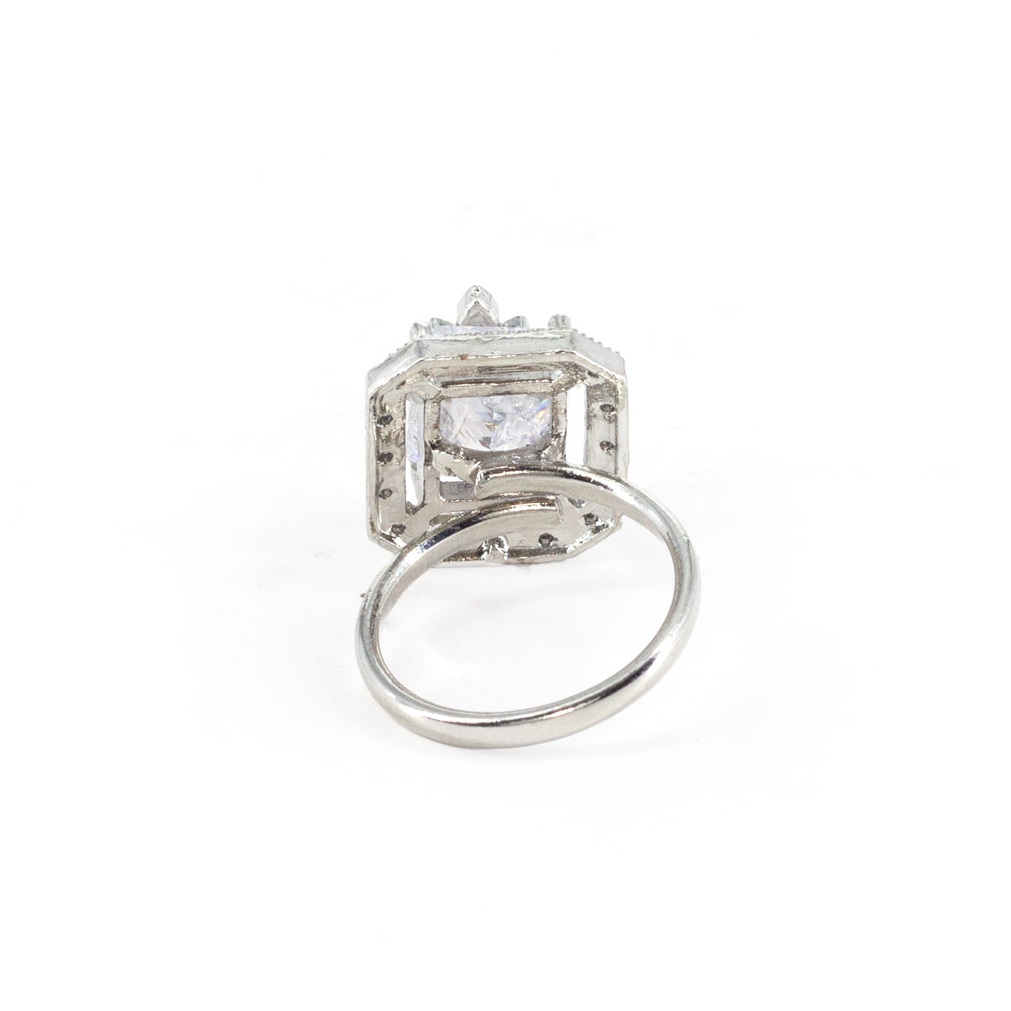 Rhodium Plated White AD Leaf Adjustable Ring for Women
