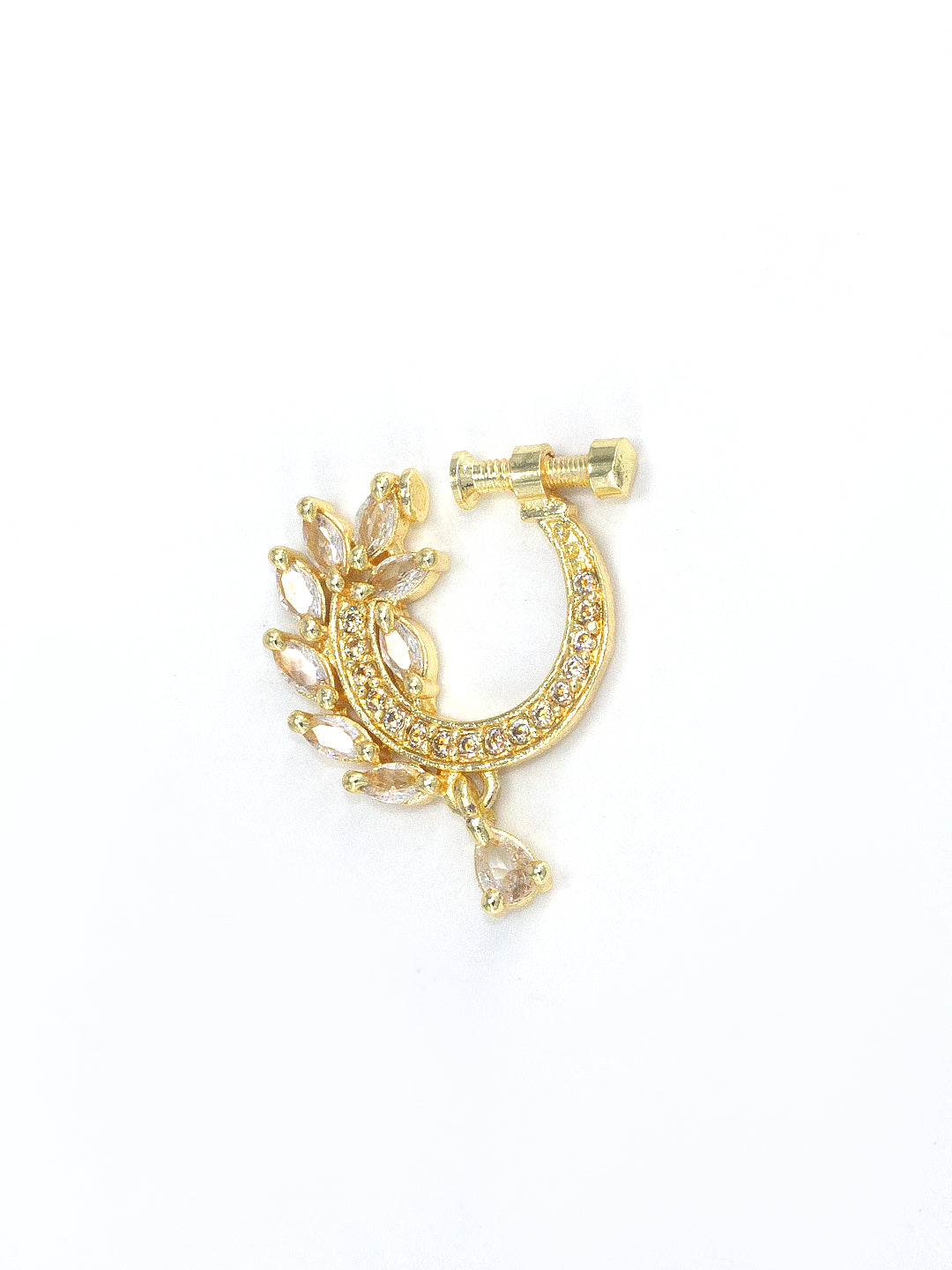 Gold Plated American Dimaond Drop Non-Piercing Nose Ring