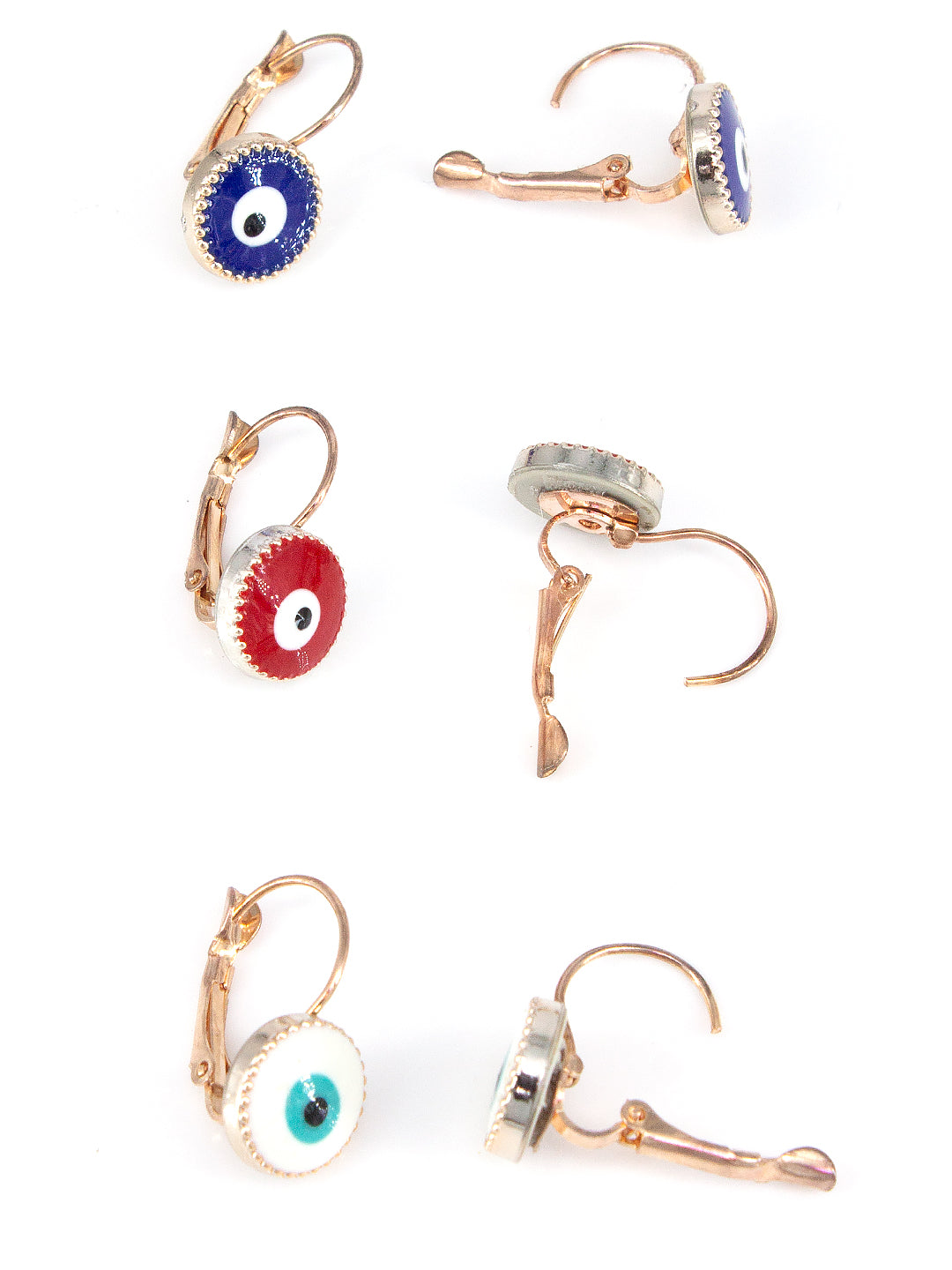 PRIVIU Set of 3 Rose Gold Evil Eye Earrings for Women