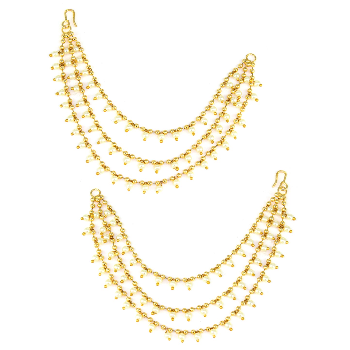 Gold-Plated 3-Layered Beads Drop Ear Chain