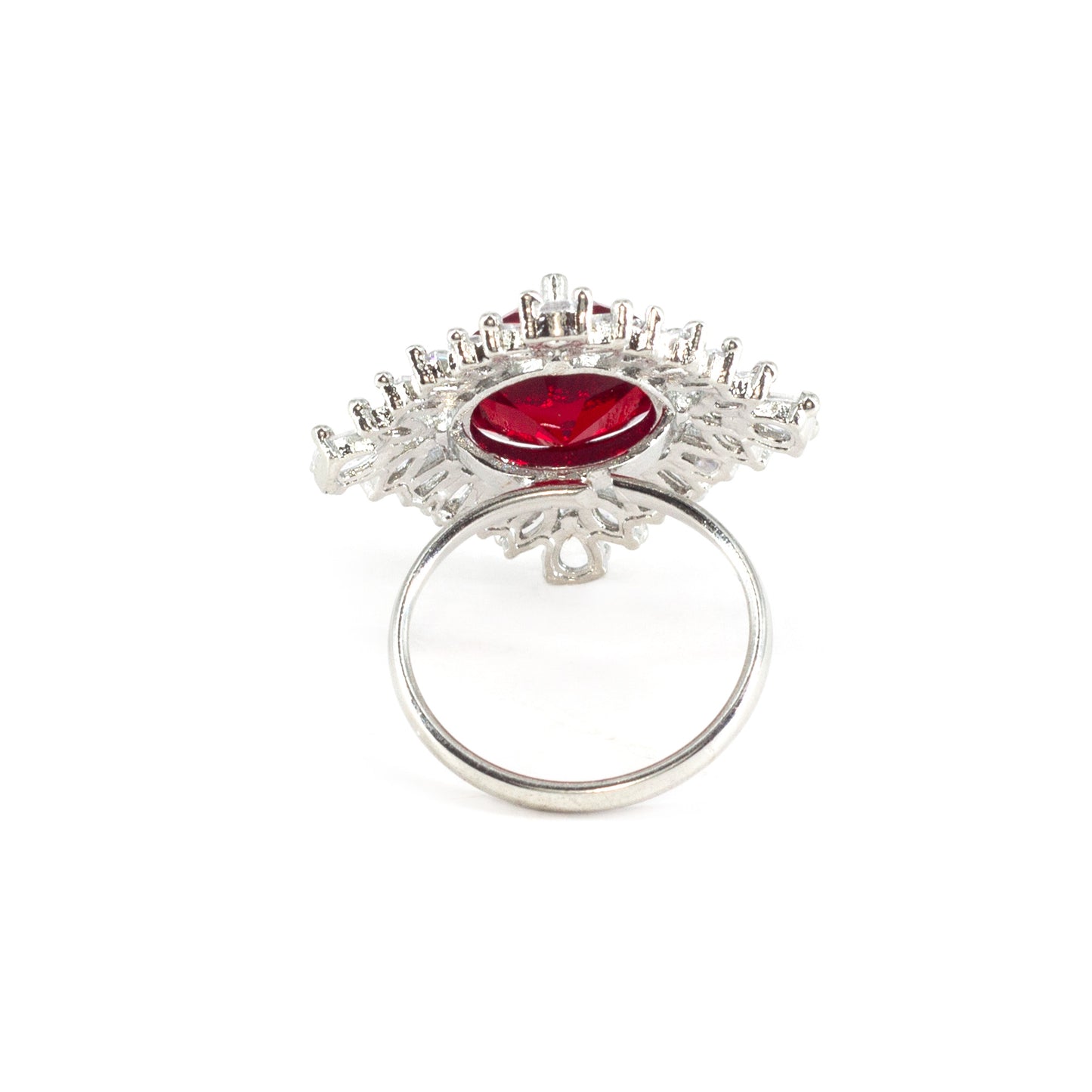 Rhodium Plated Red AD Finger Ring for Women
