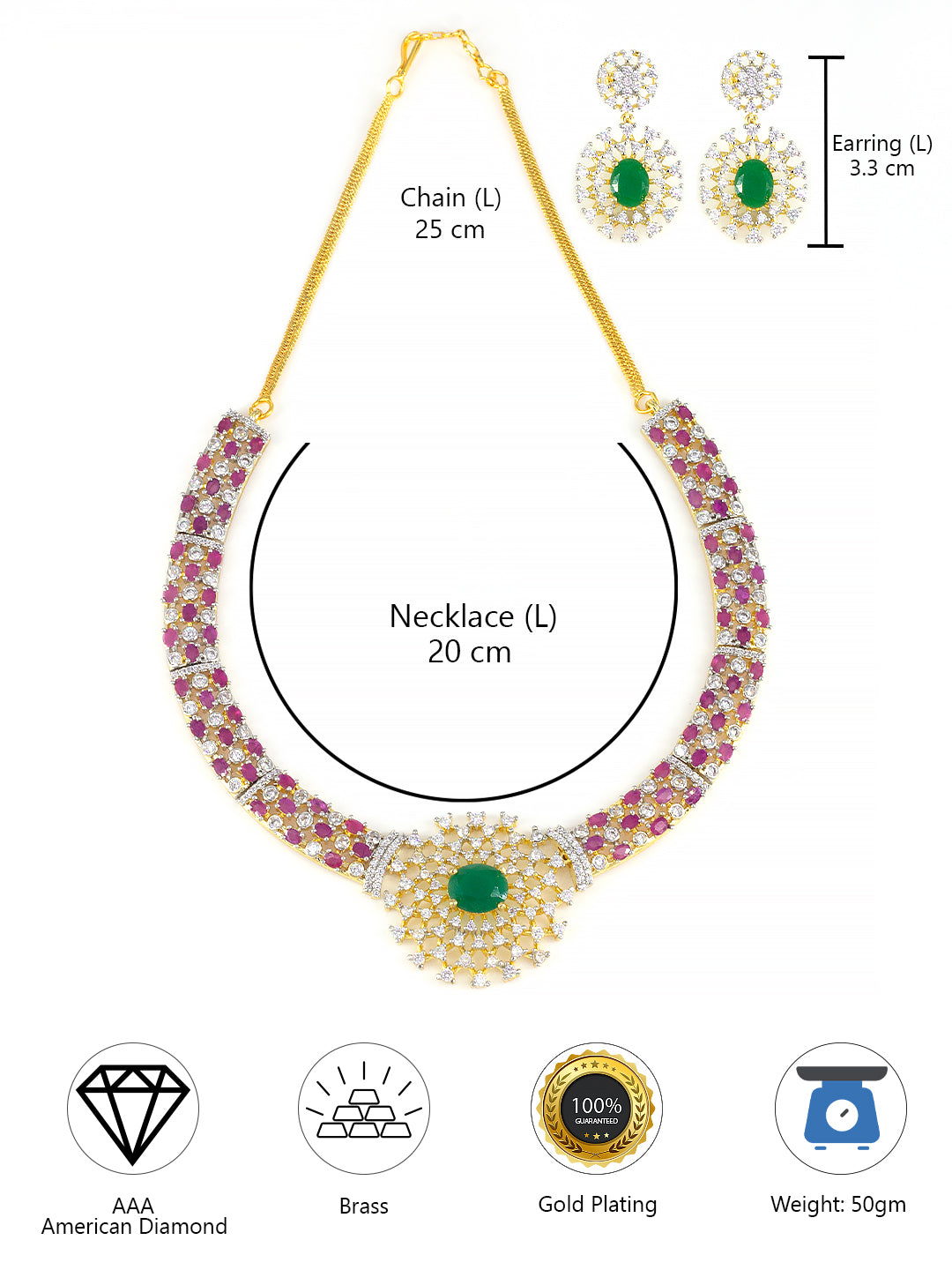 Statement Ruby & Emerald Traditional American Diamond Jewellery Set