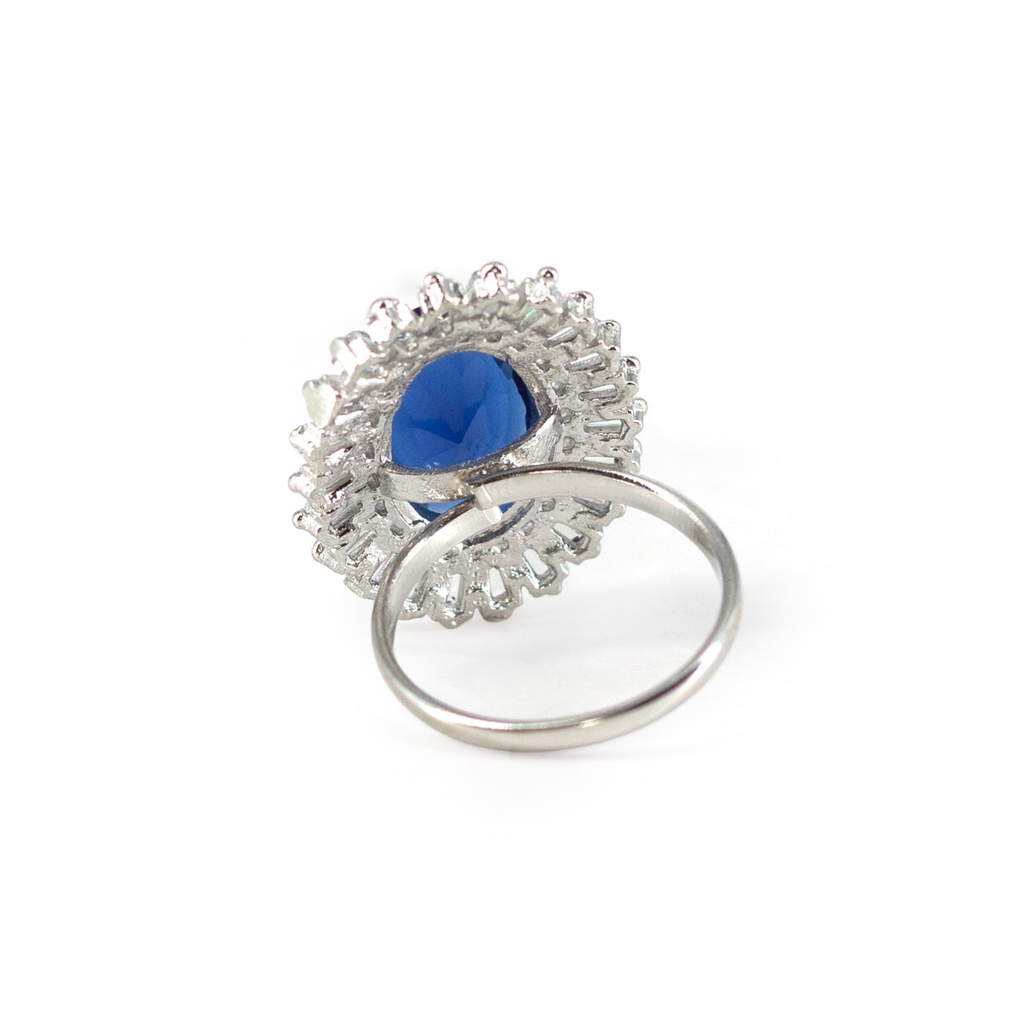 Rhodium Plated Blue AD Finger Ring for Women