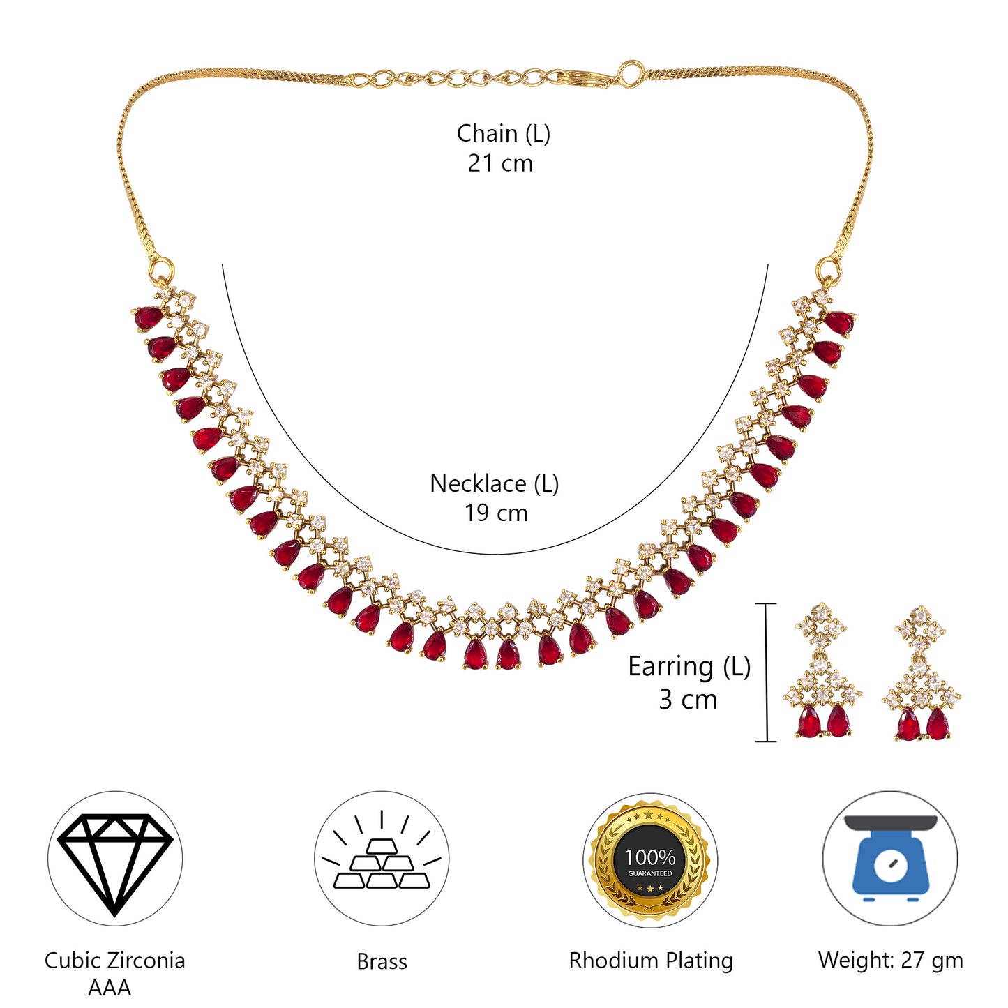 Gold Plated Red American Diamond Jewellery Set for Women
