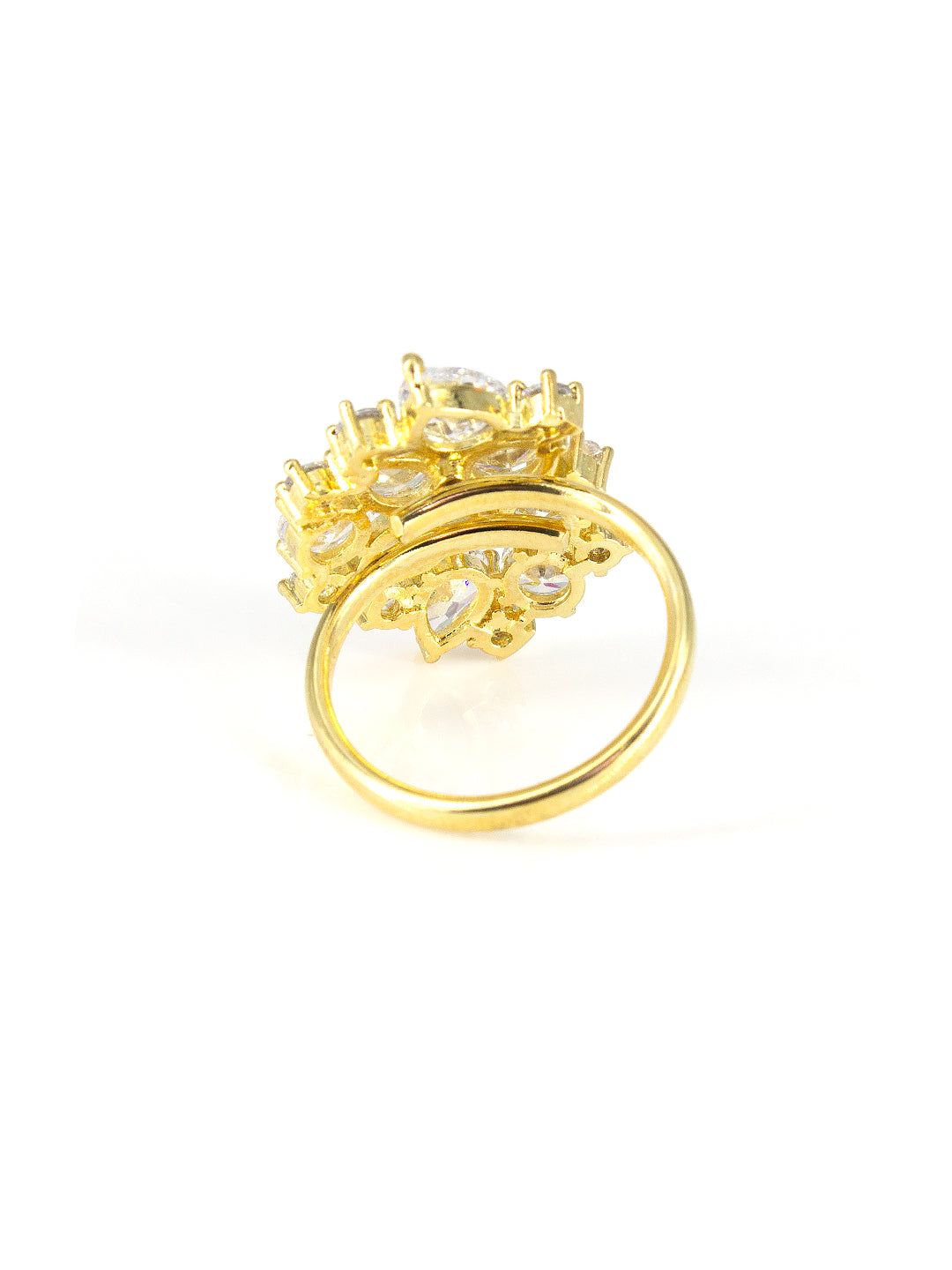 Gold Cluster AD Statement Ring – Pear-Cut Sparkle Design for Women