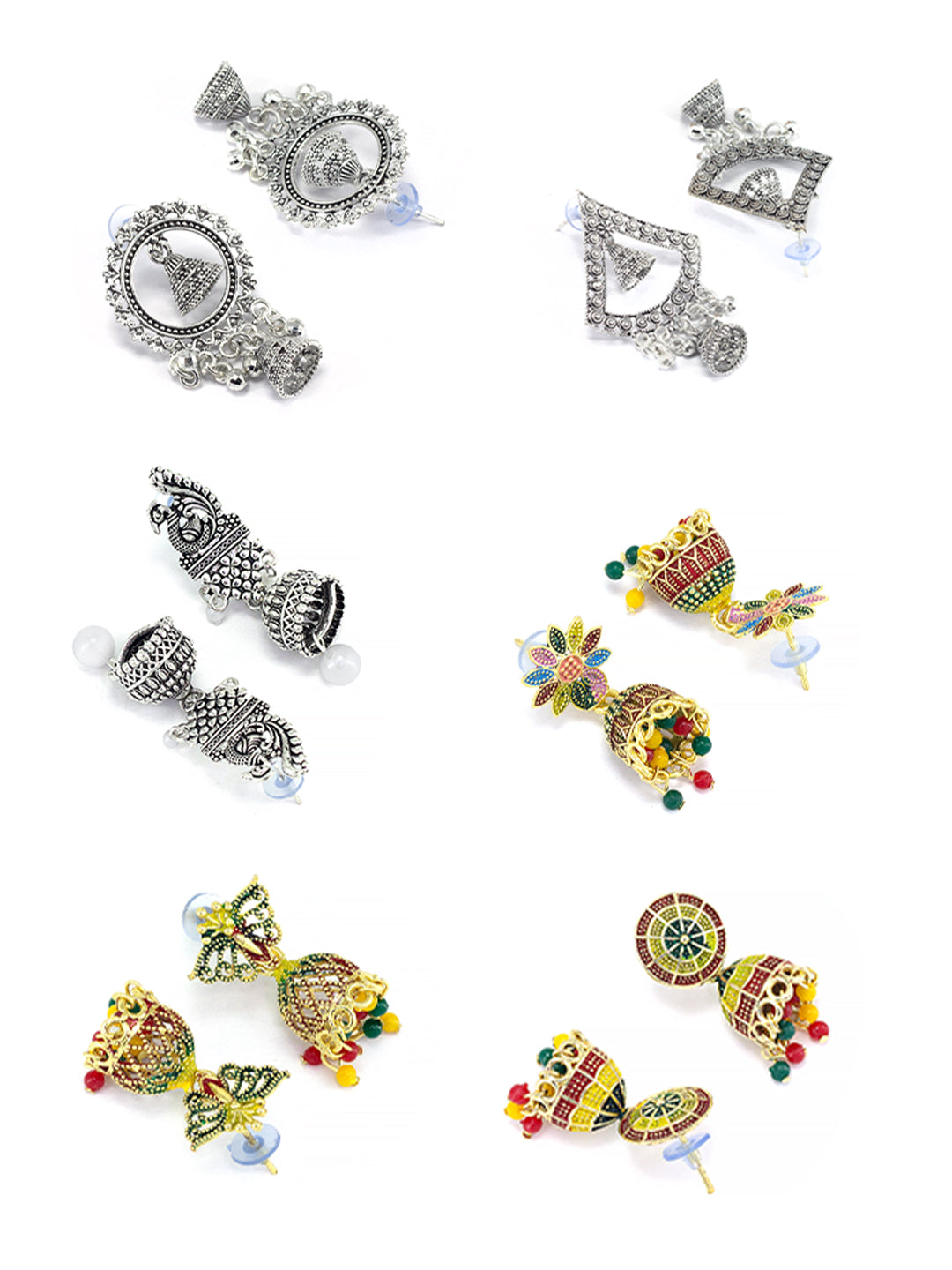 Pack of Six Multicolour Jhumki & Drop Earrings