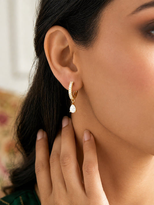 Gold Plated AD Drop Hoop Earrings for Women