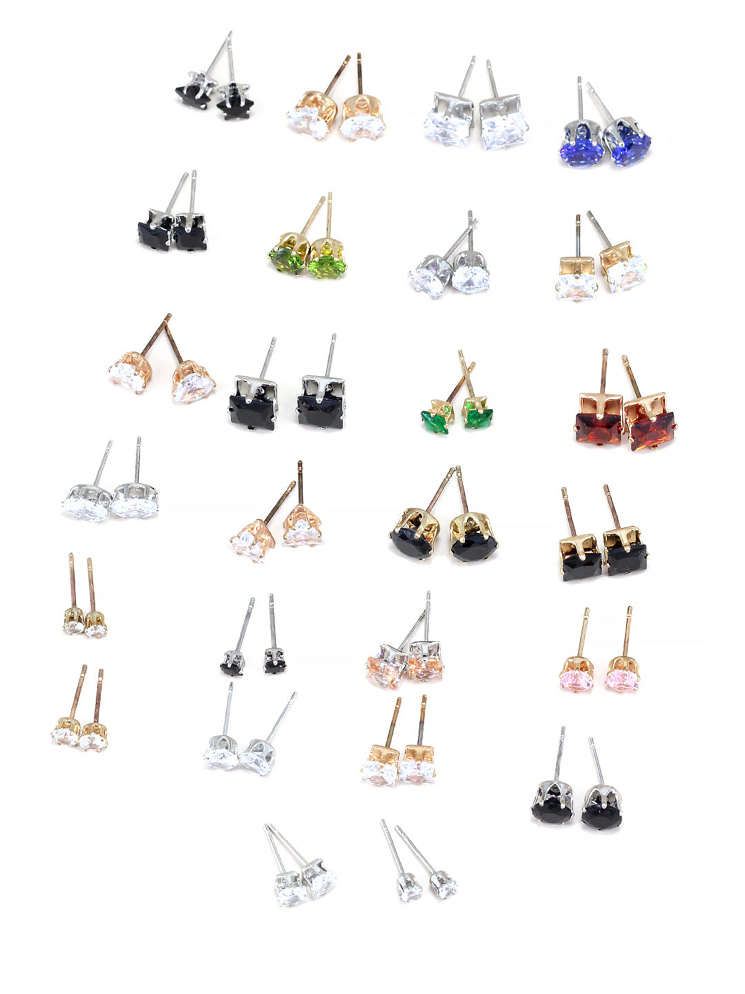 Pack of 26 Multicolour Geometric AD Stud Earrings