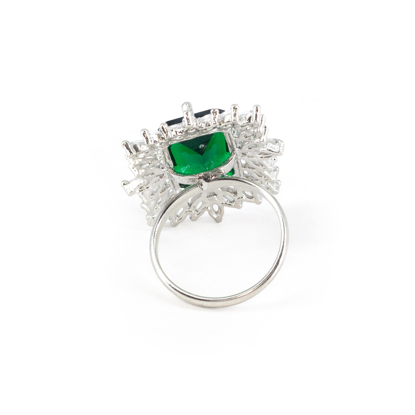 Rhodium Plated Green AD Finger Ring for Women