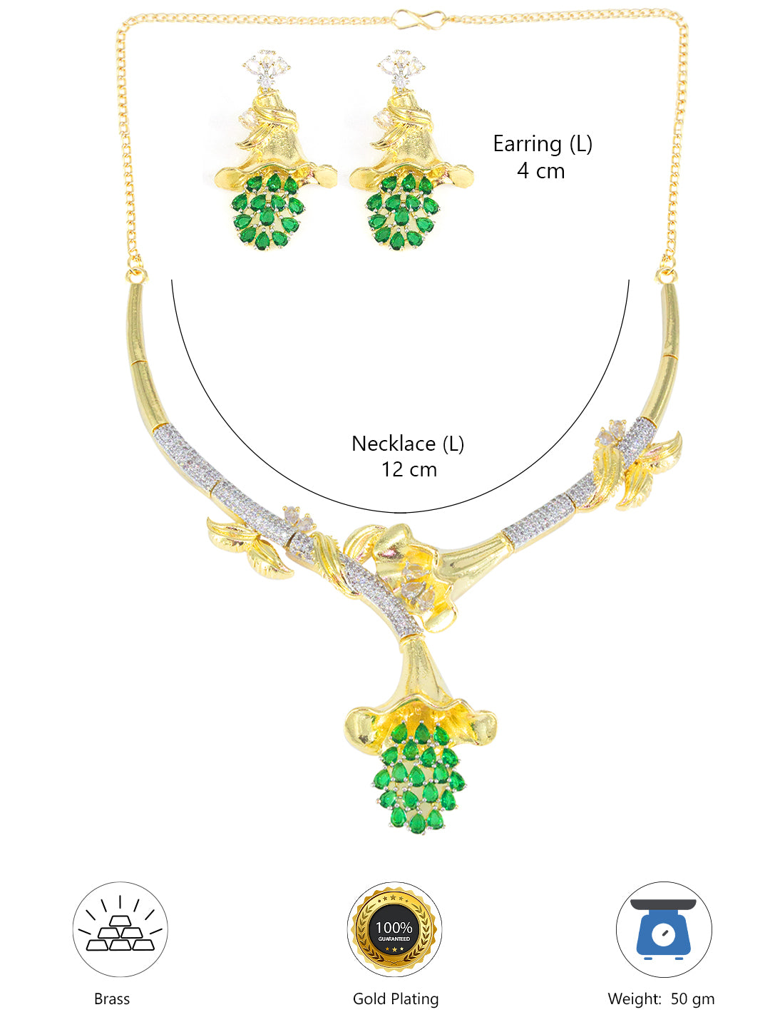 Gold Plated AD Green Floral Jewellery Set for Women