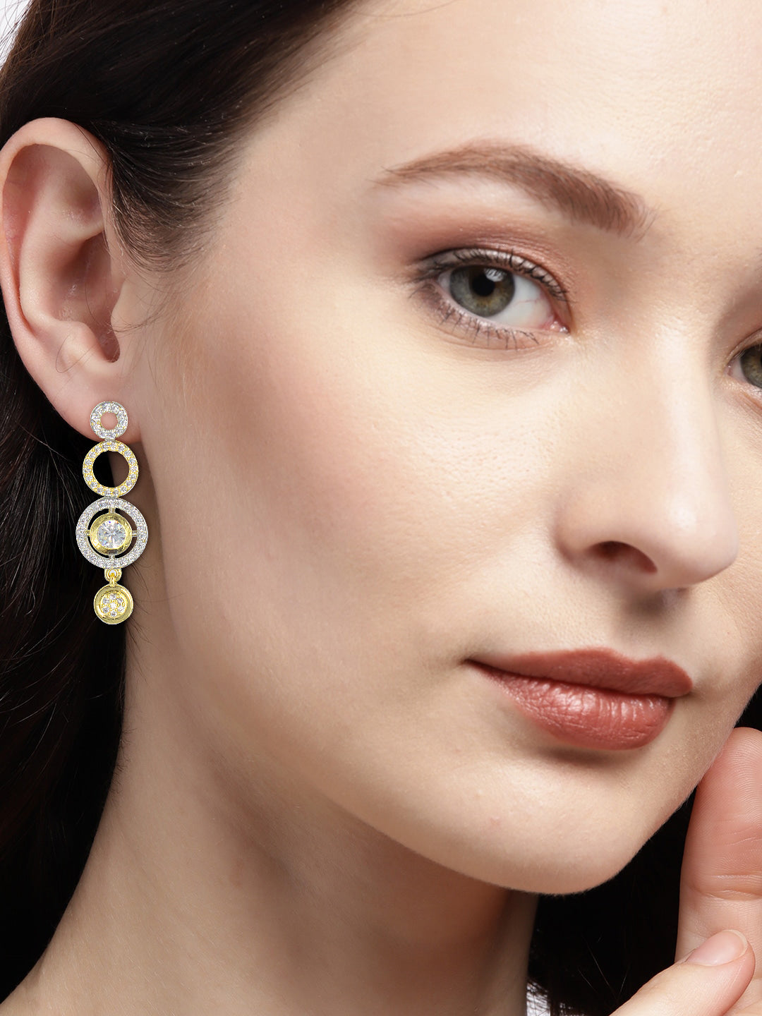 Gold Plated Circular AD Drop Earrings for Women