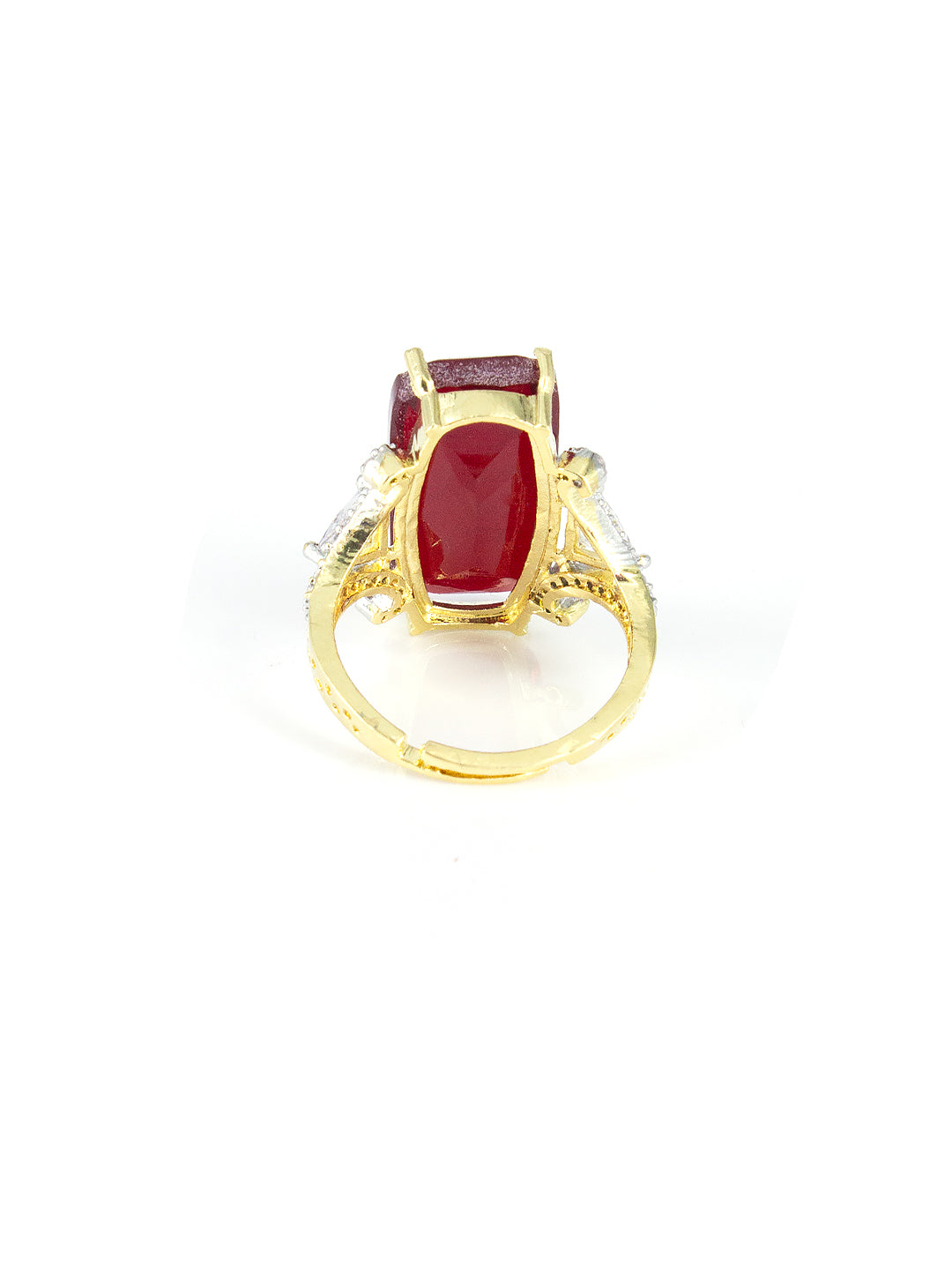Gold Plated Red AD Adjustable Designer Ring For Women