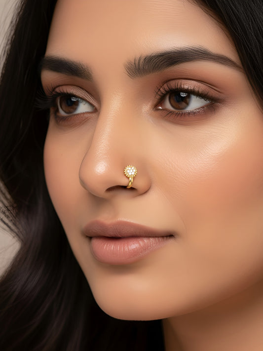 Set of 4 Silver & Gold Plated White AD Press On Nose Pins