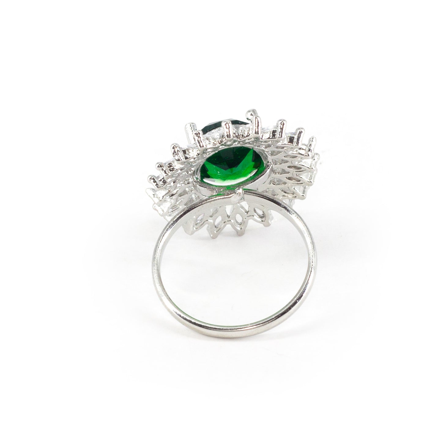 Rhodium Plated Green AD Finger Ring for Women