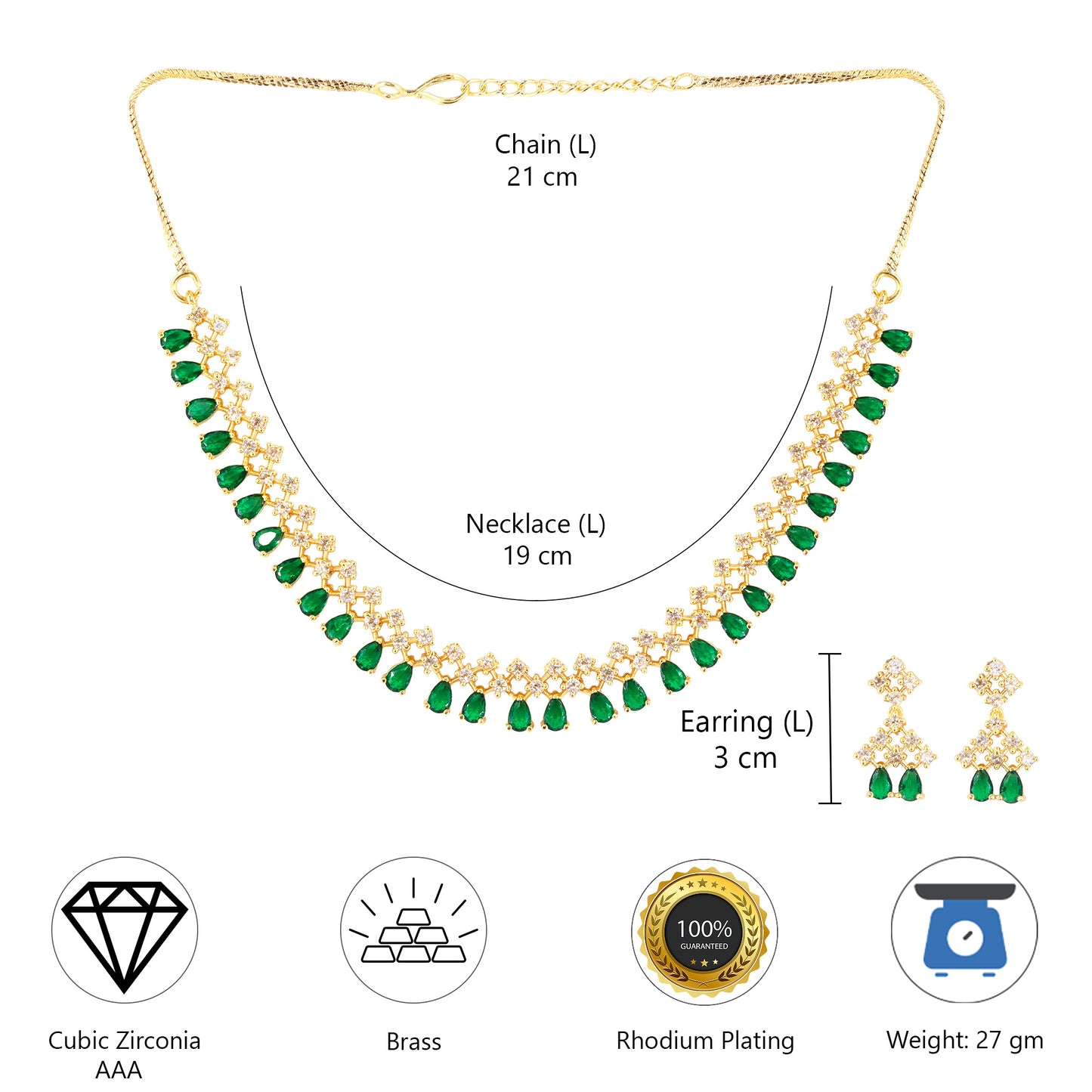 Gold Plated Green American Diamond Jewellery Set for Women
