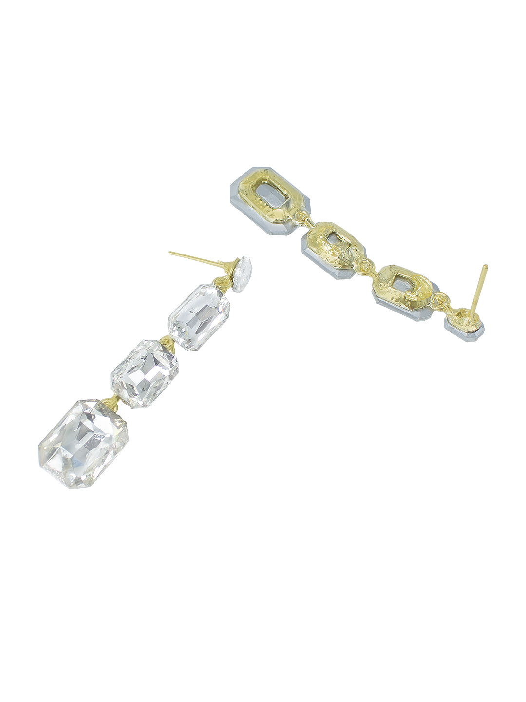 Silver Plated White Crystal Stones Studded Drop Earrings
