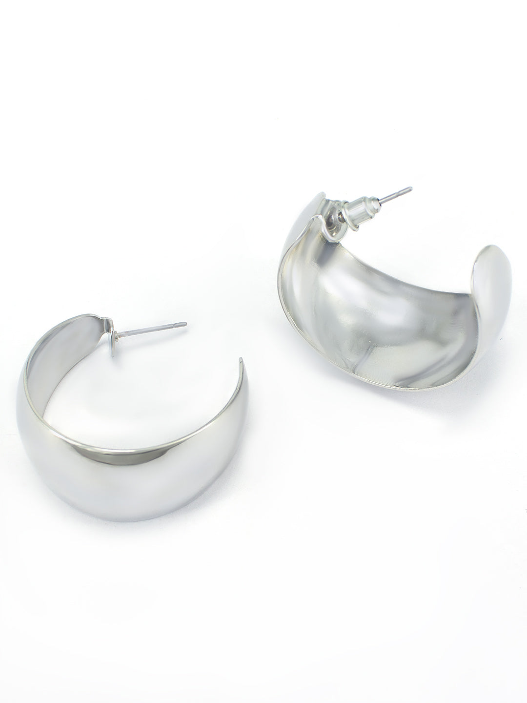 Silver Plated Contemporary Half Hoop Earrings