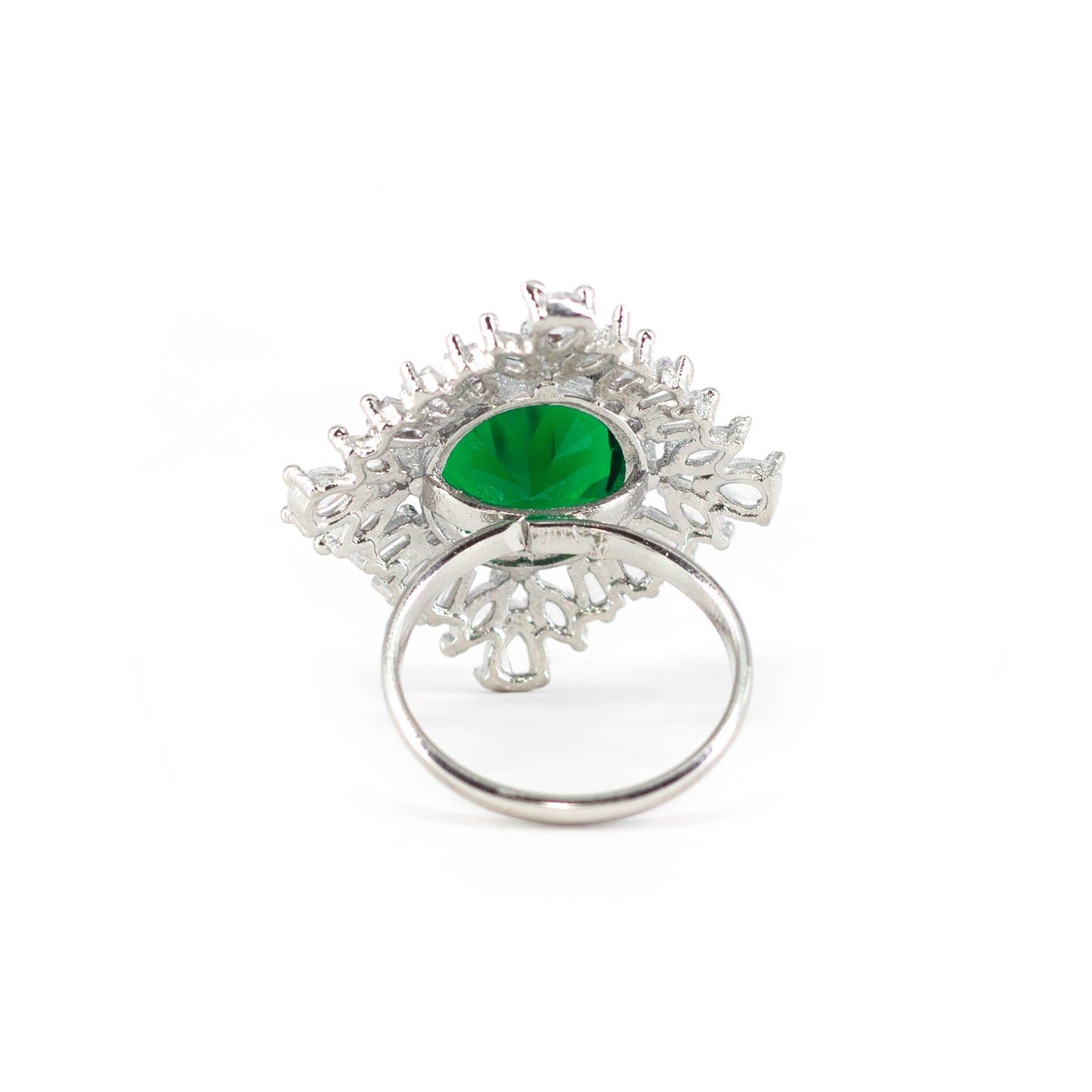Rhodium Plated Green AD Finger Ring for Women