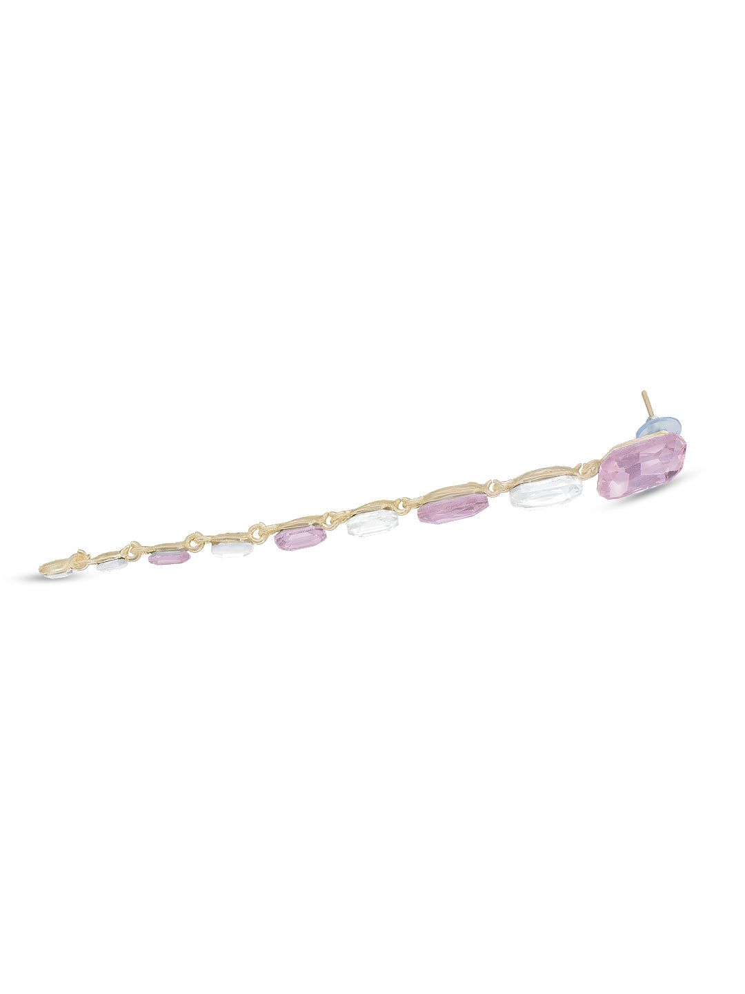 Gold Plated Pink & White Crystal Stones Studded Long Drop Earrings