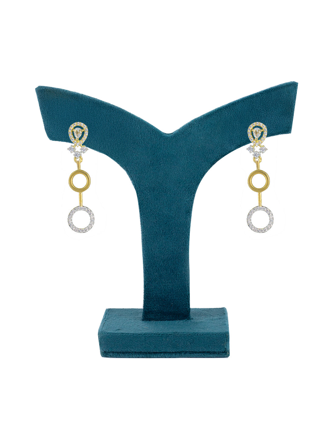 Gold Plated Circular AD Drop Earrings For Women