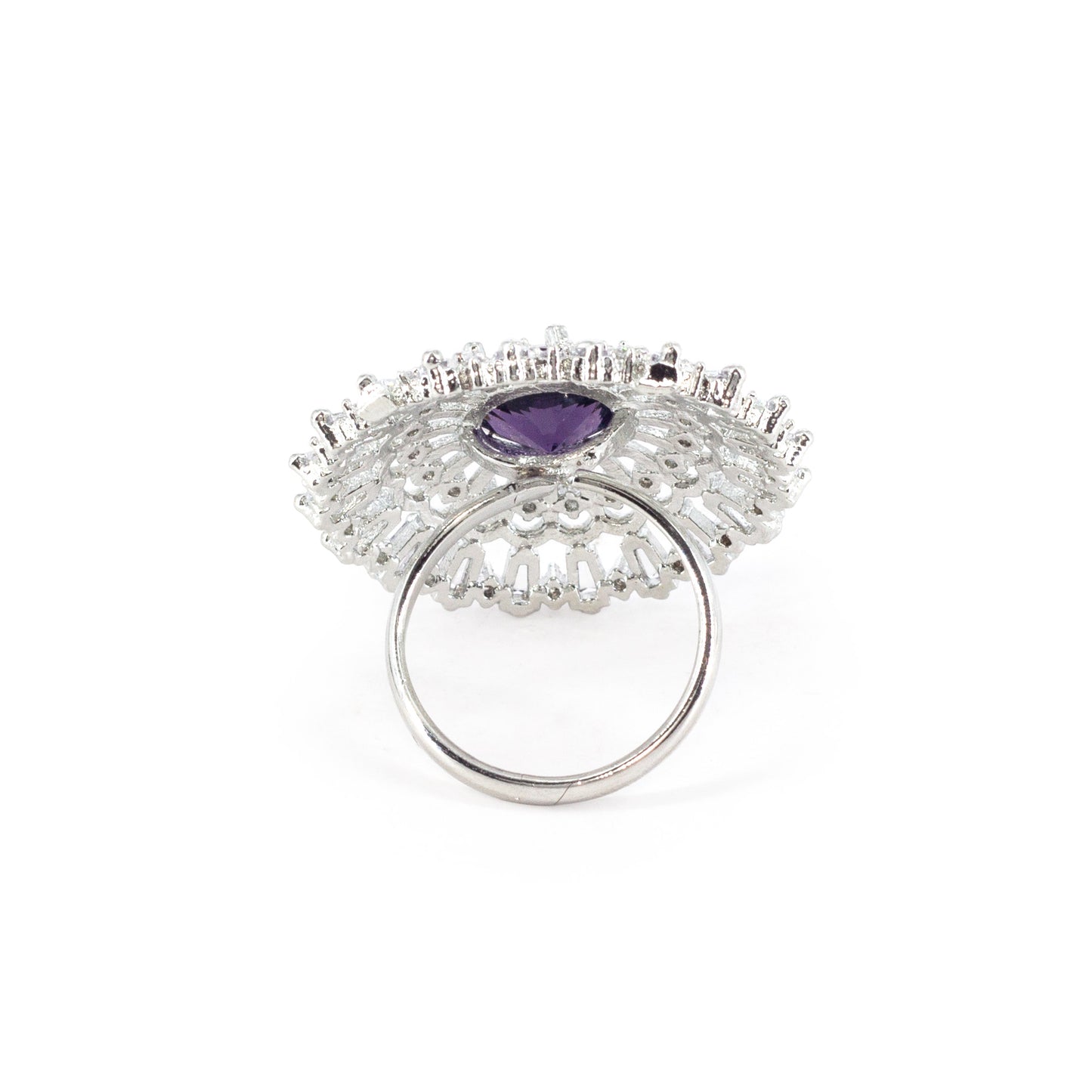 Rhodium Plated Purple AD Designer Adjustable Ring for Women