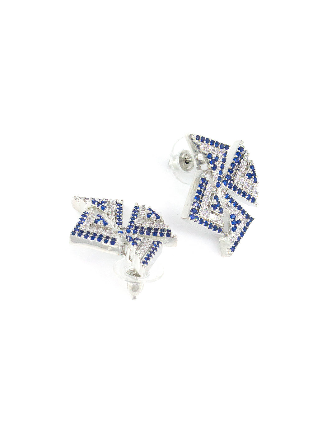 Silver Plated Blue Geometric Shape Earrings For Women