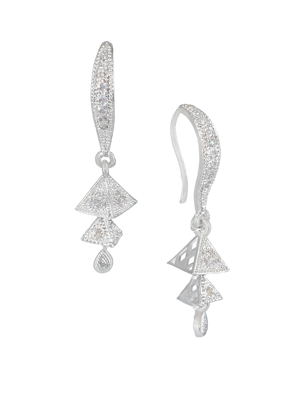 Silver Plated American Diamond Tringle Layered Drop Earring.