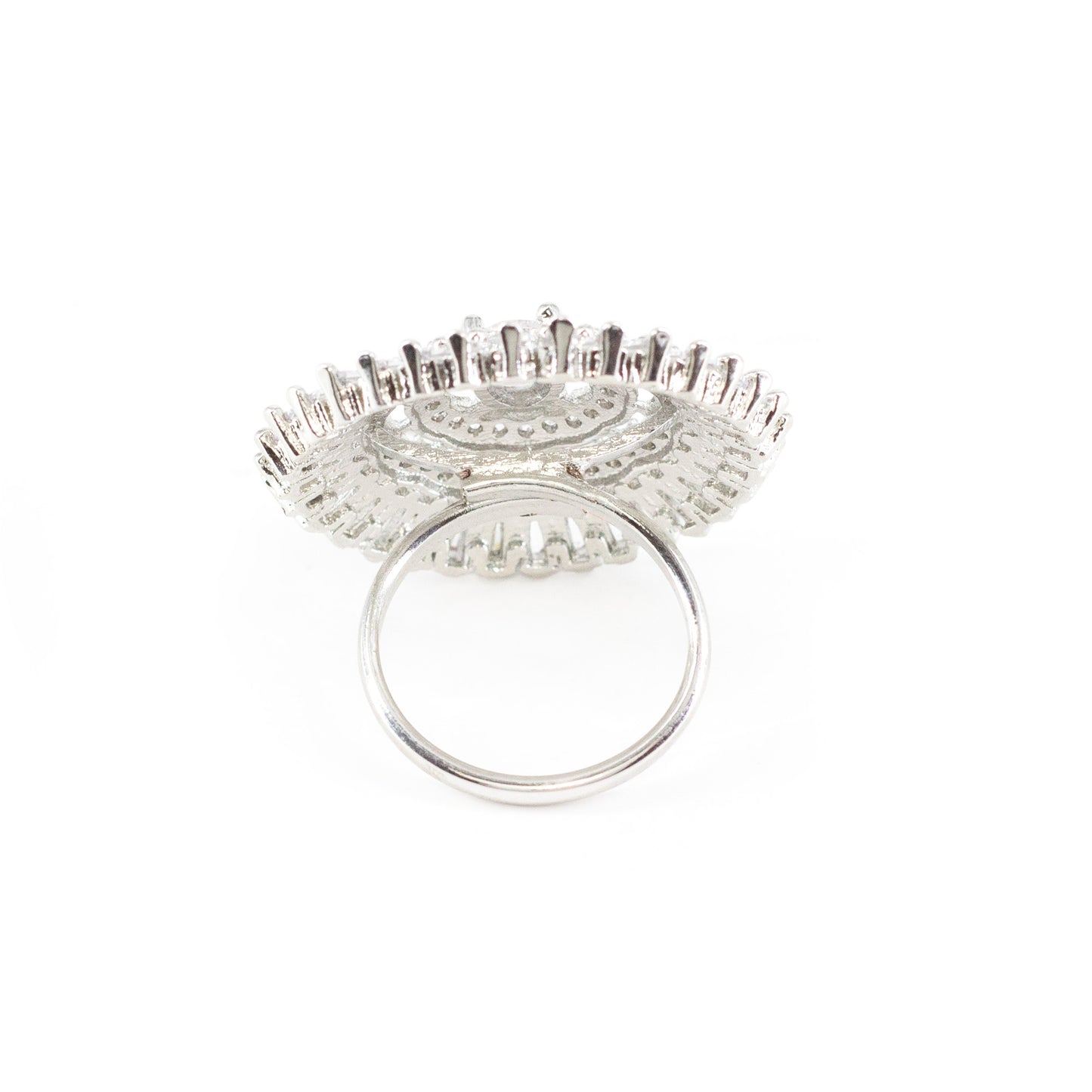 Silver Plated AD Round Adjustable Finger Ring for Women