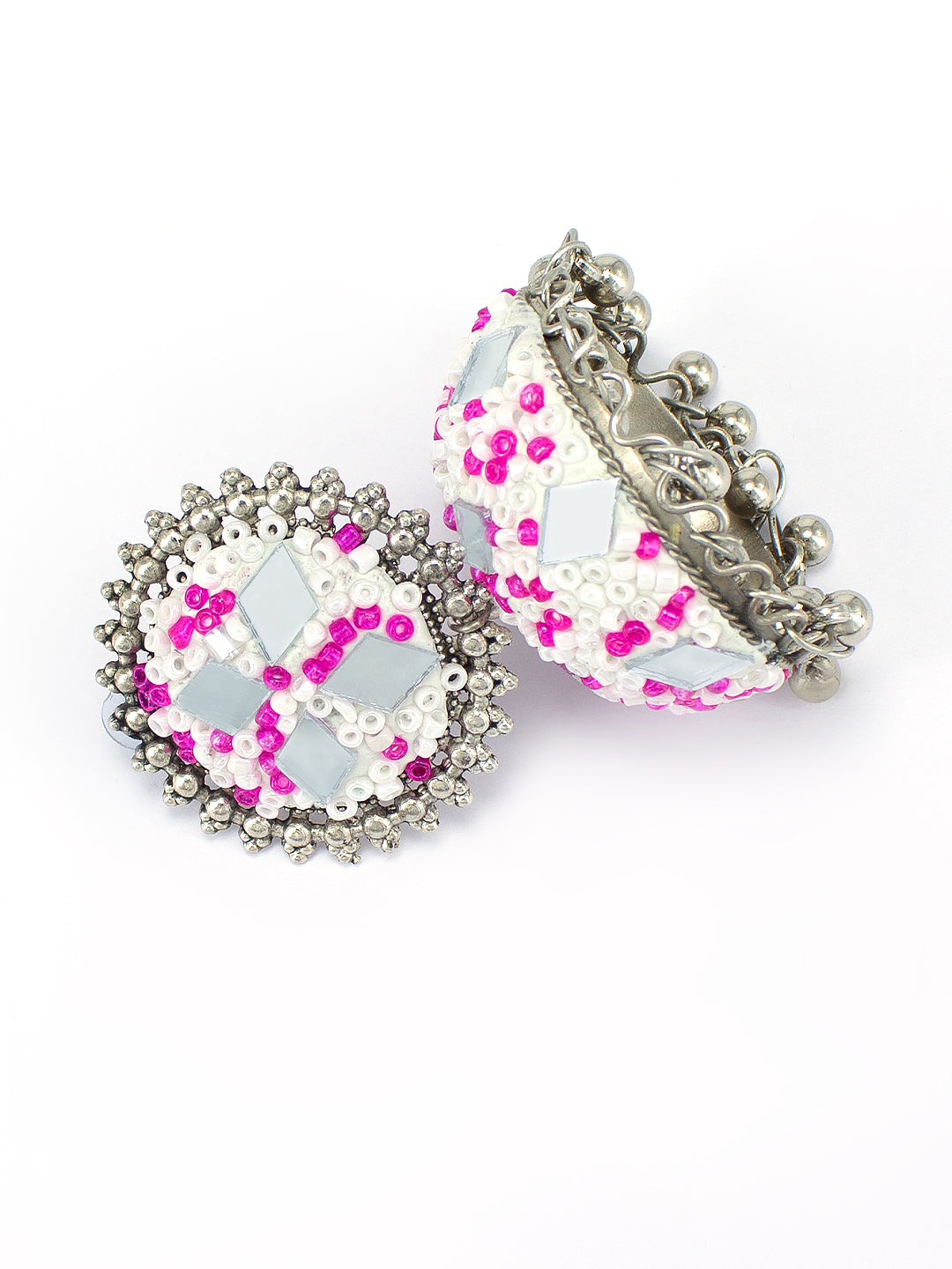 Pink Beads Drop Jhumka Earrings