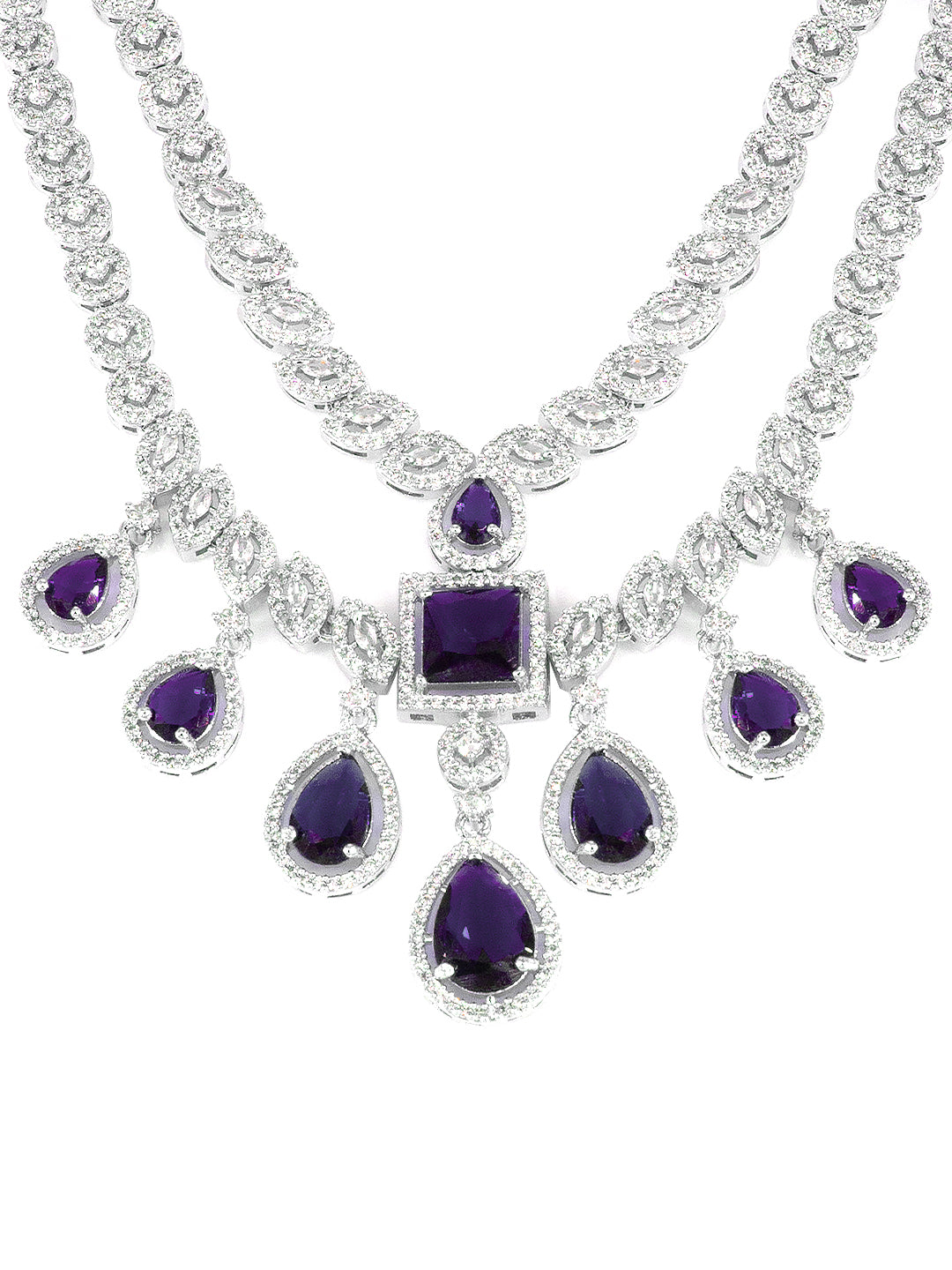 American Diamond Purple 2 Layer Designer Jewellery Set For Women And Girls