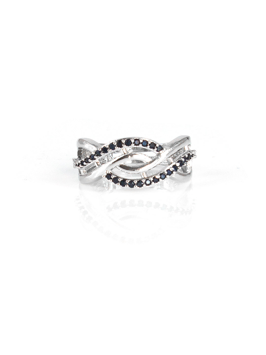 Silver Plated AD Blue Minimal Adjustable Band Ring