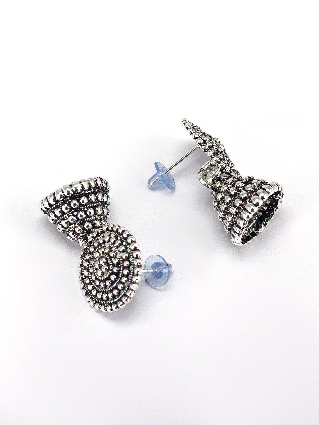 Silver Oxidised Circular Jhumki Earrings For Women