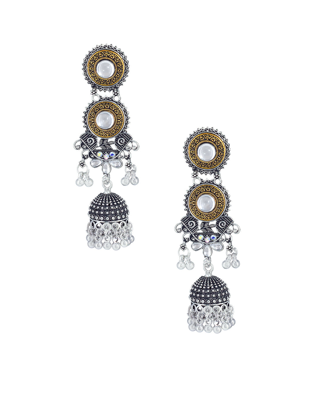 Dual Tone Gold & Long Jhumki Earrings