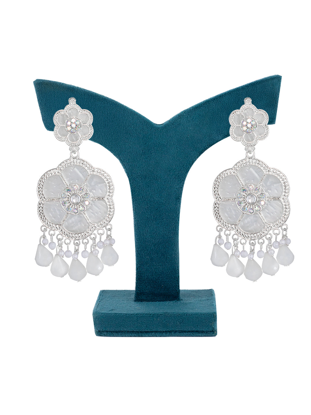 Floral Marble Finish Drop Earrings