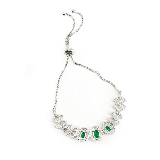 Silver Plated Green AD Adjustable Bracelet for Women