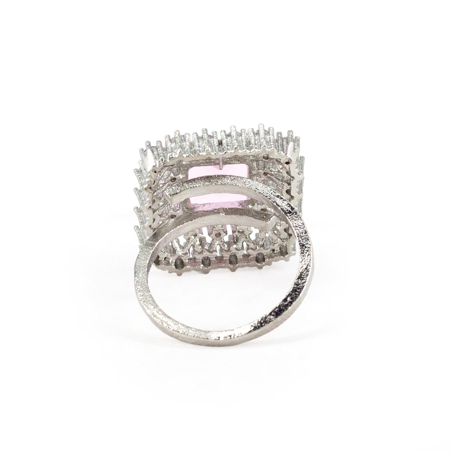 Silver Plated Pink AD Adjustable Ring for Women