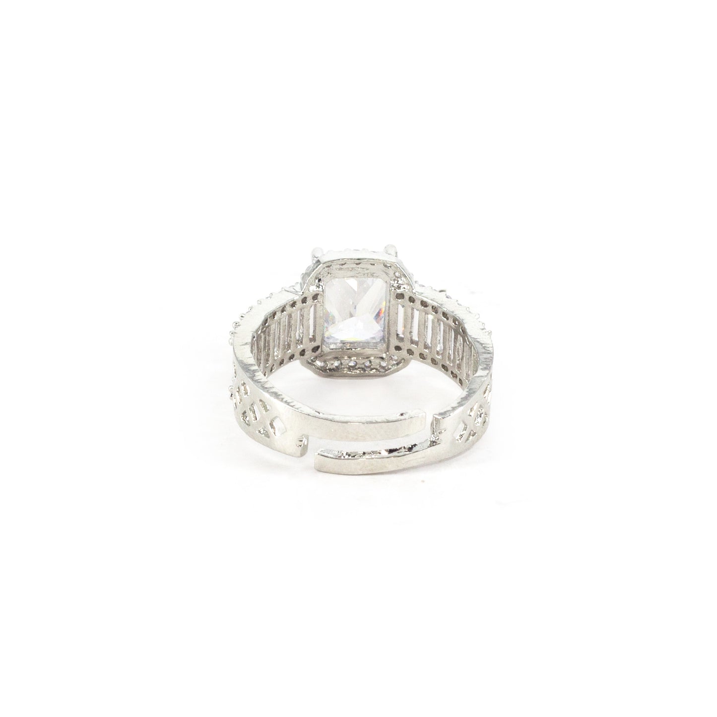 Silver Plated White American Diamond Adjustable Ring for Women