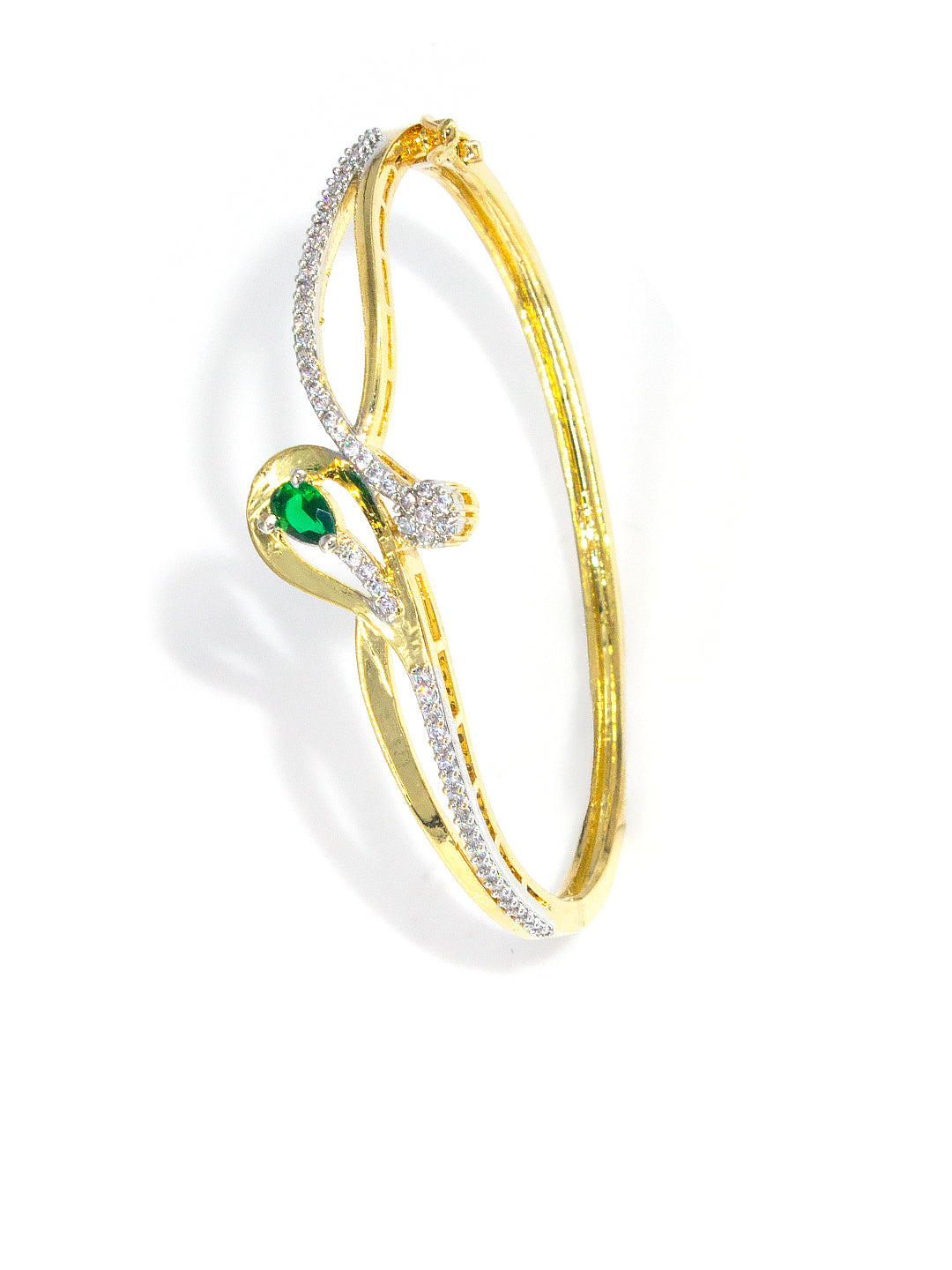 Gold Plated Green AD Minimal Cuff Bracelet For Women