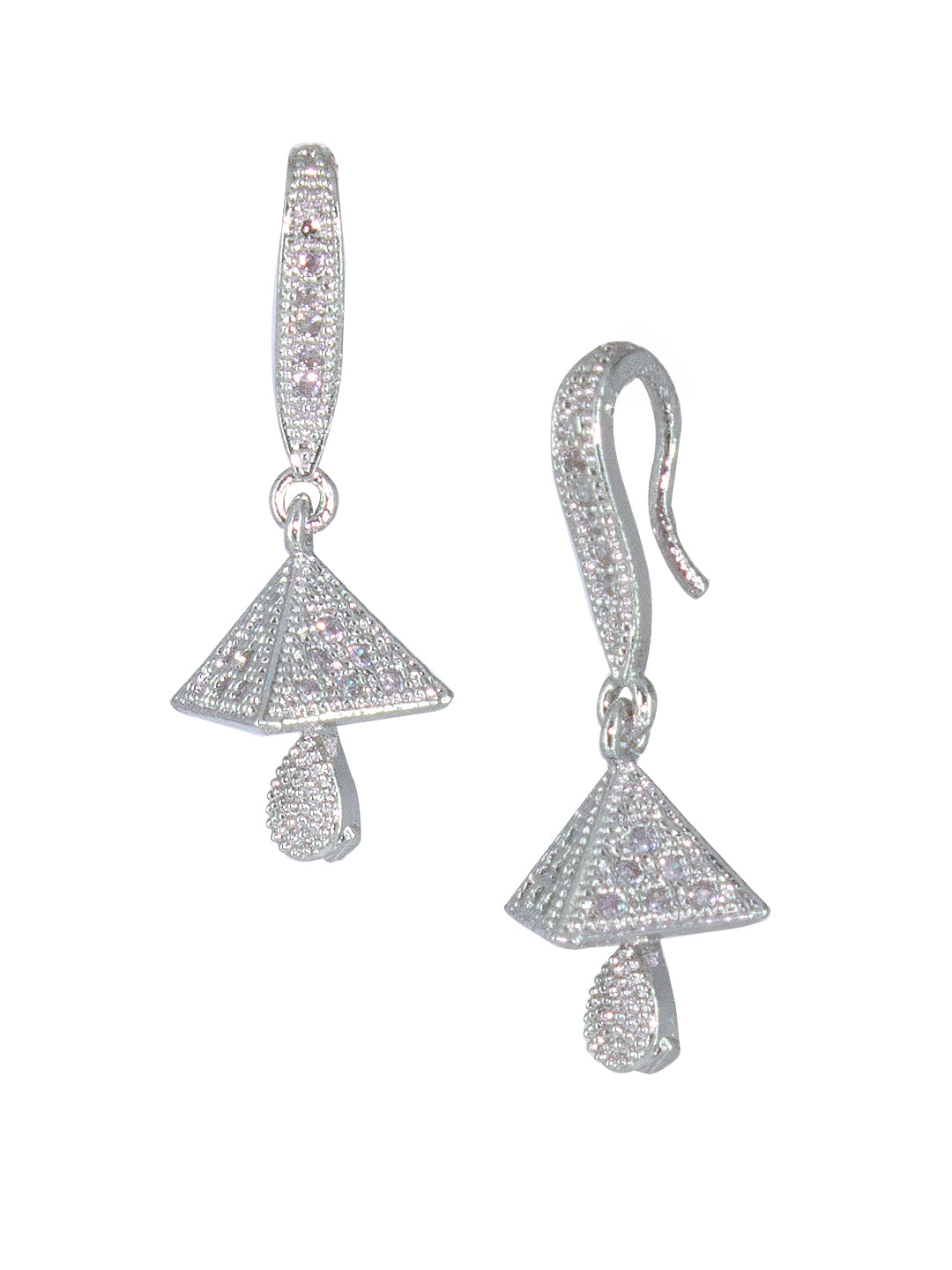 Silver Plated American Diamond Small Tringle Shaped Drop Jhumka Earrings