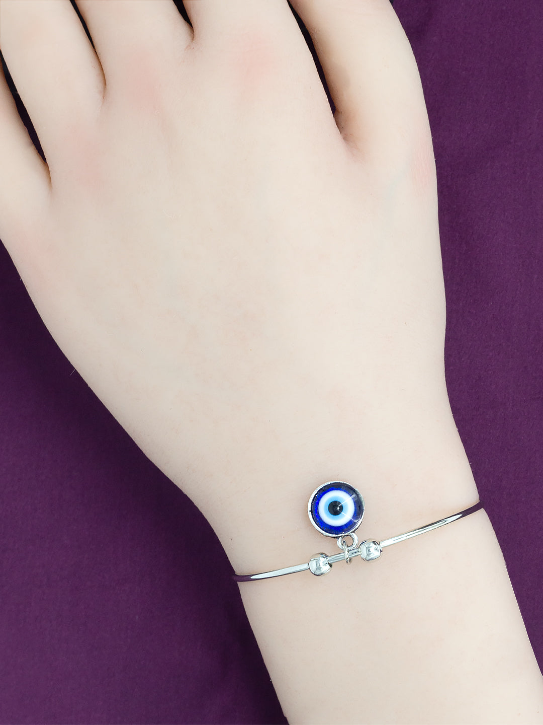 Pack of 2 Silver & Rose Gold Plated Heart & Evil Eye Bracelets Gift For Girls
