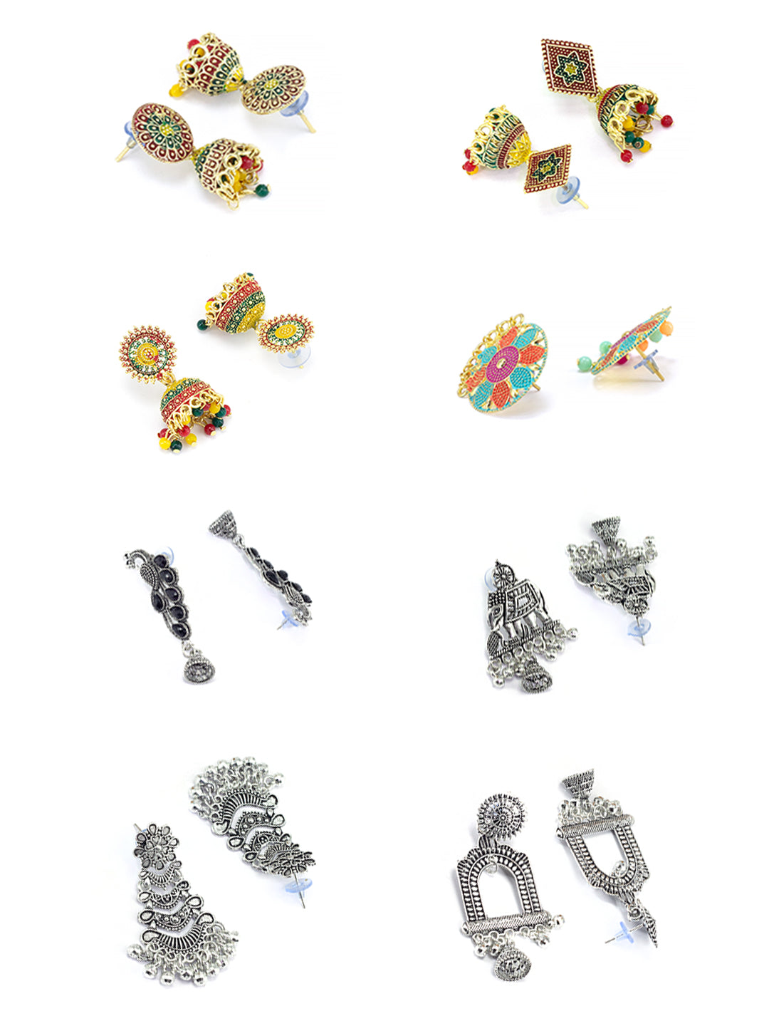 Pack of Eight Multicolour Jhumki & Drop Earrings