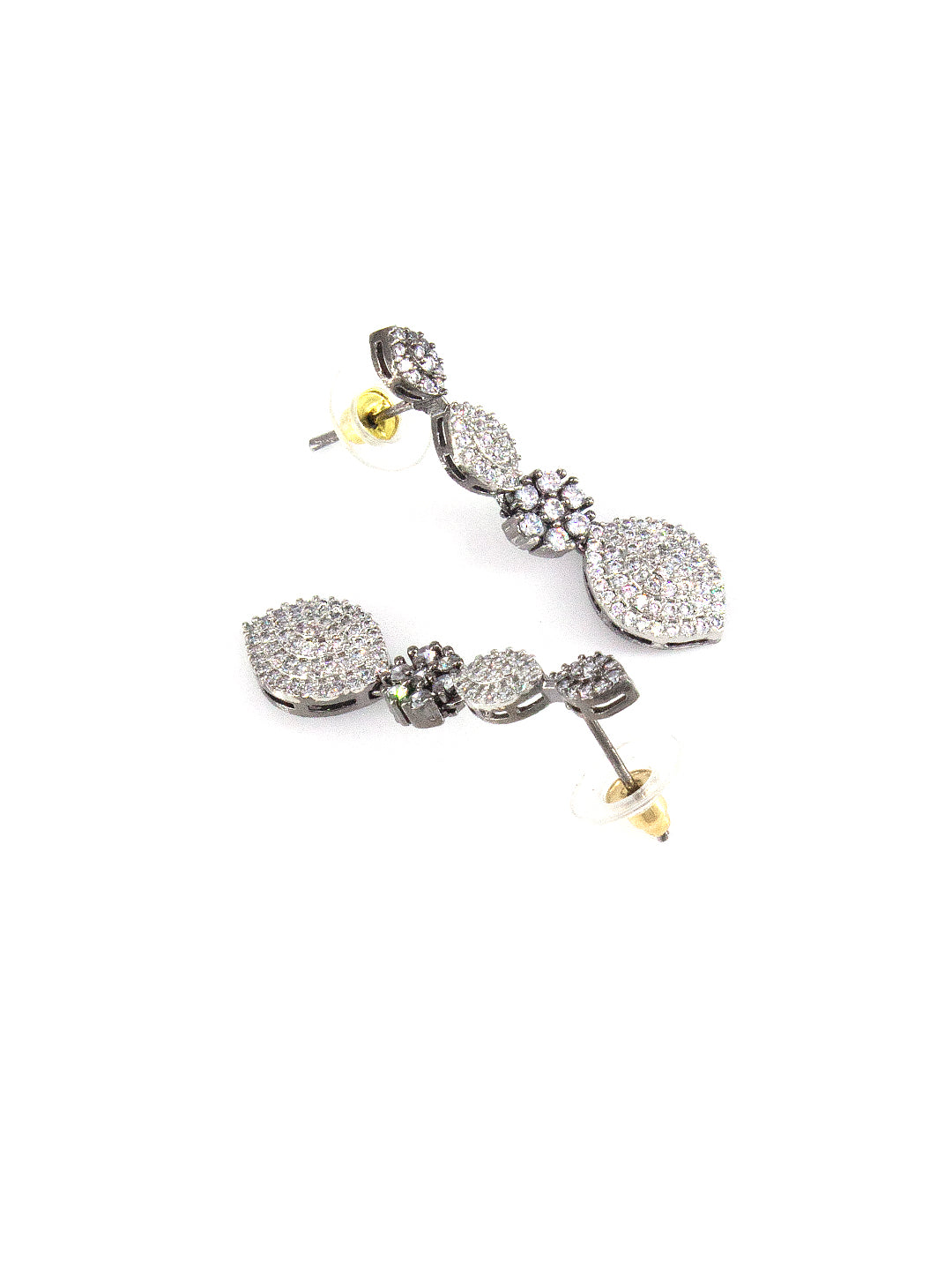 Silver Plated Black AD Floral Designer Jewellery Set
