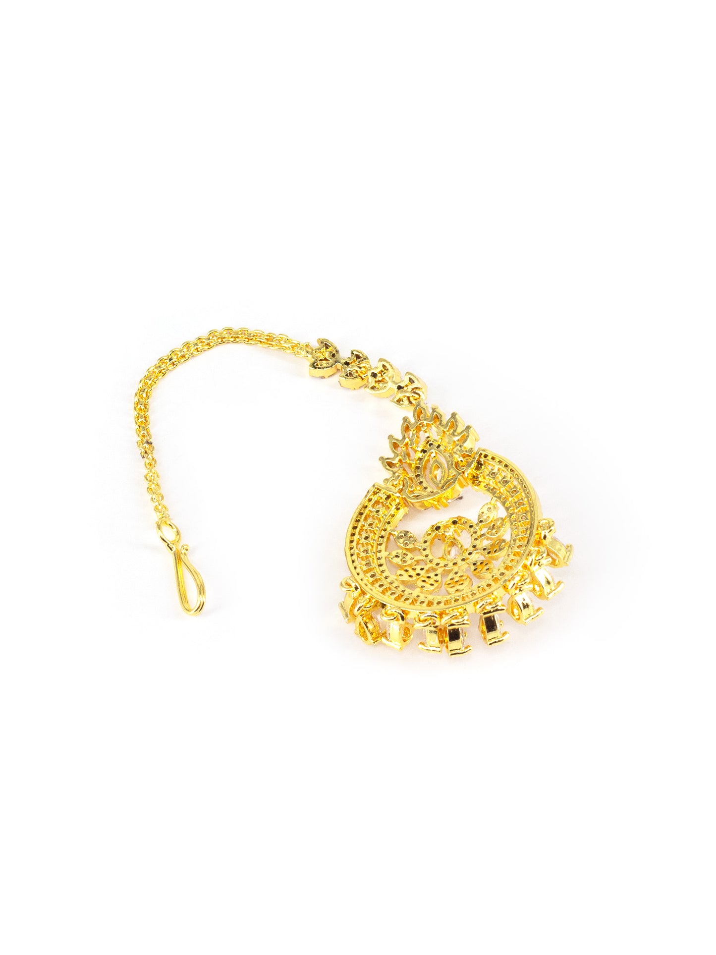 Gold Plated White American Diamond Maang Tikka for Women