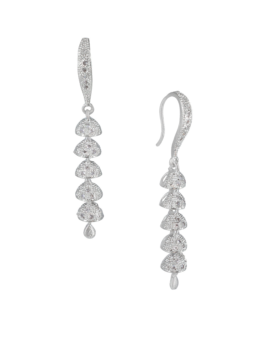 Silver Plated American Diamond 5 Layered Drop Earrings