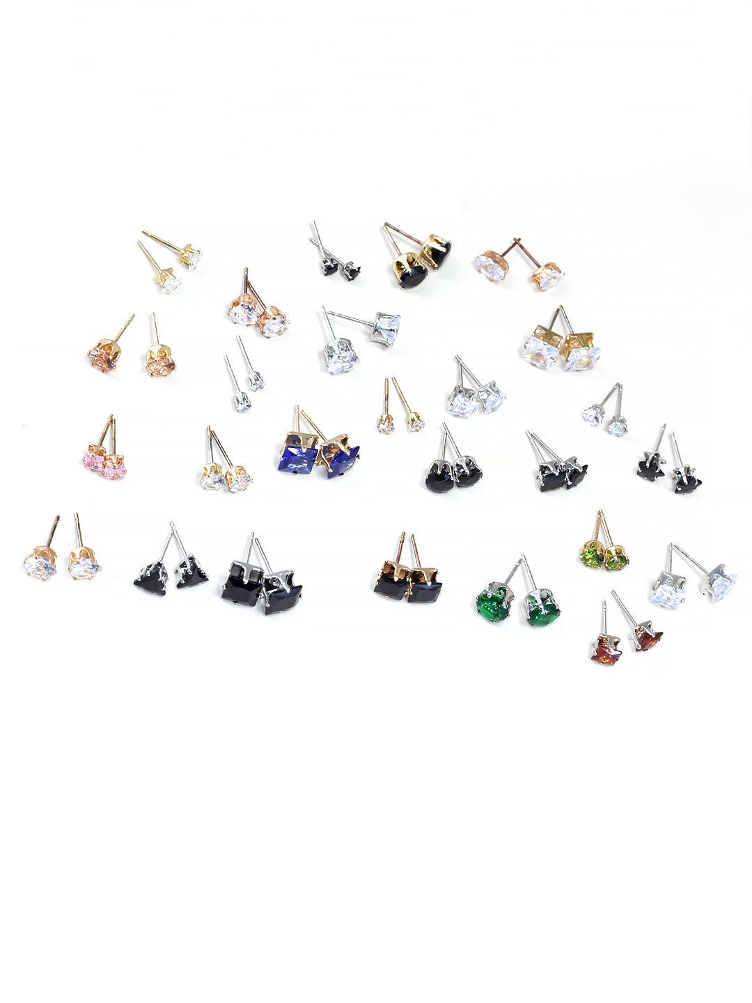 Pack of 26 Multicolour Geometric AD Stud Earrings