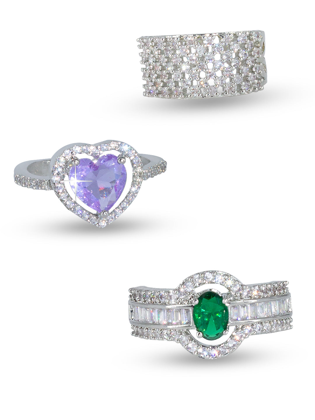 Pack of 3 AD-Studded Designer Adjustable Ring