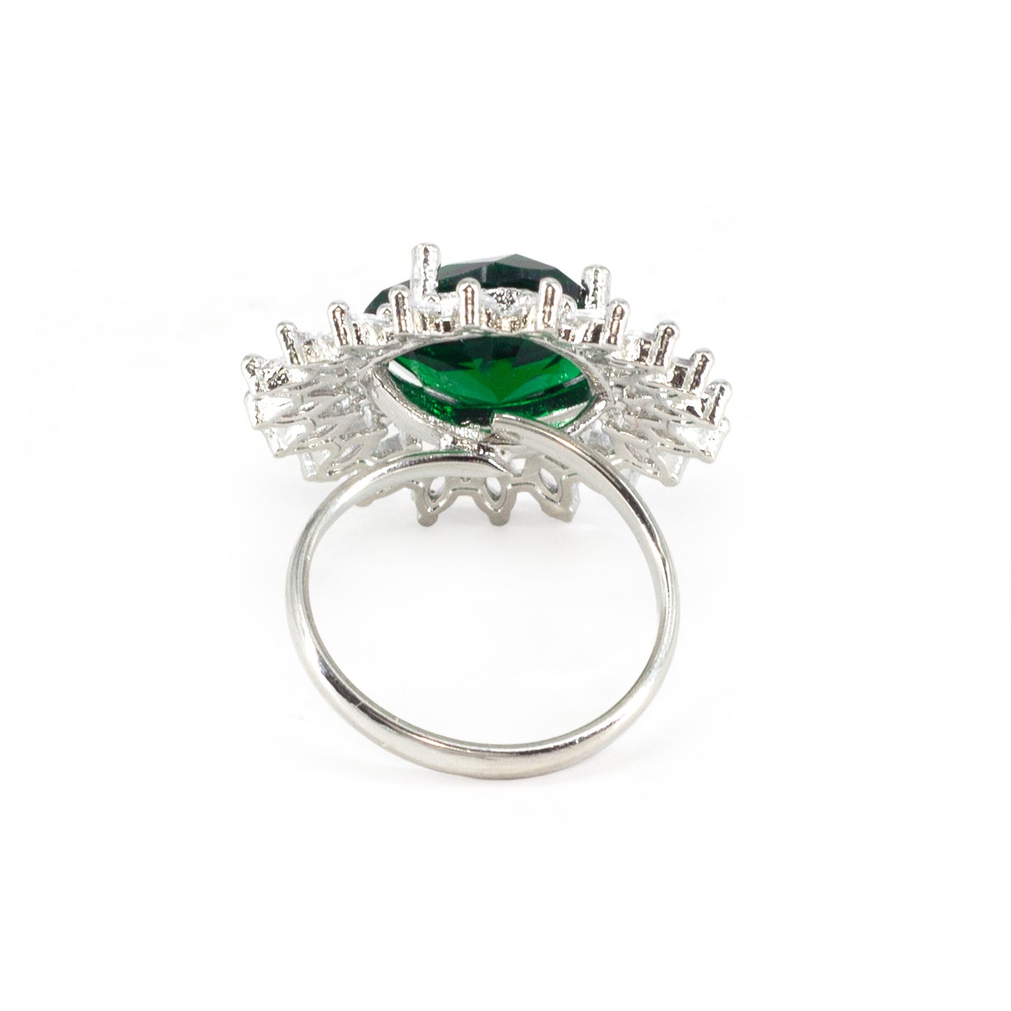 Rhodium Plated Green AD Finger Ring for Women