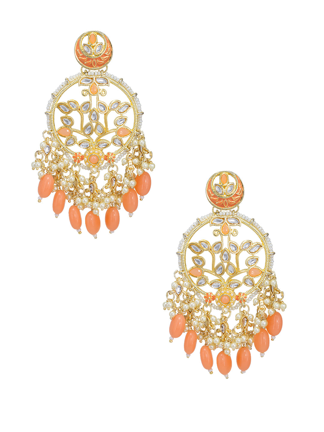 Gold Plated Artificial Stones & Beads Studded Drop Earrings