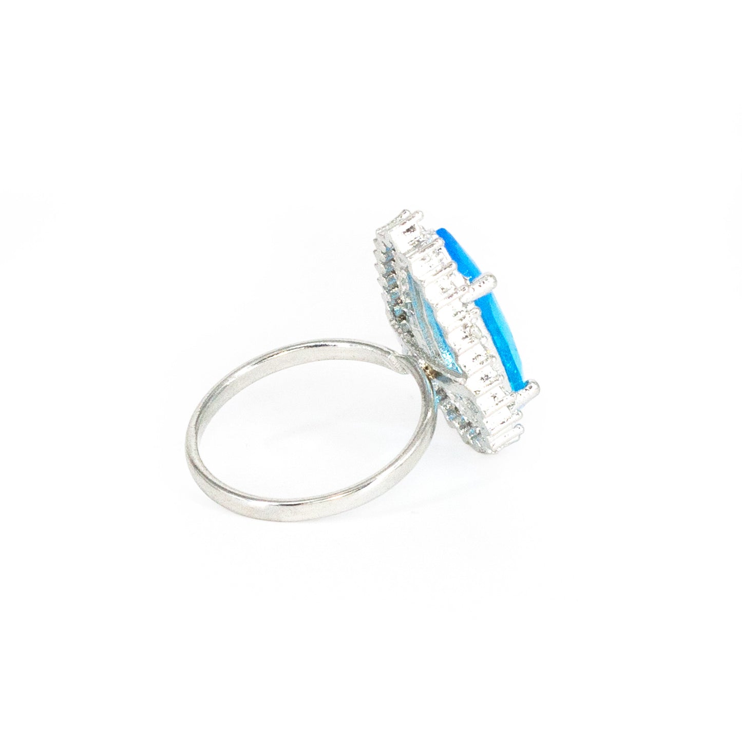 Rhodium Plated Blue AD Finger Ring for Women