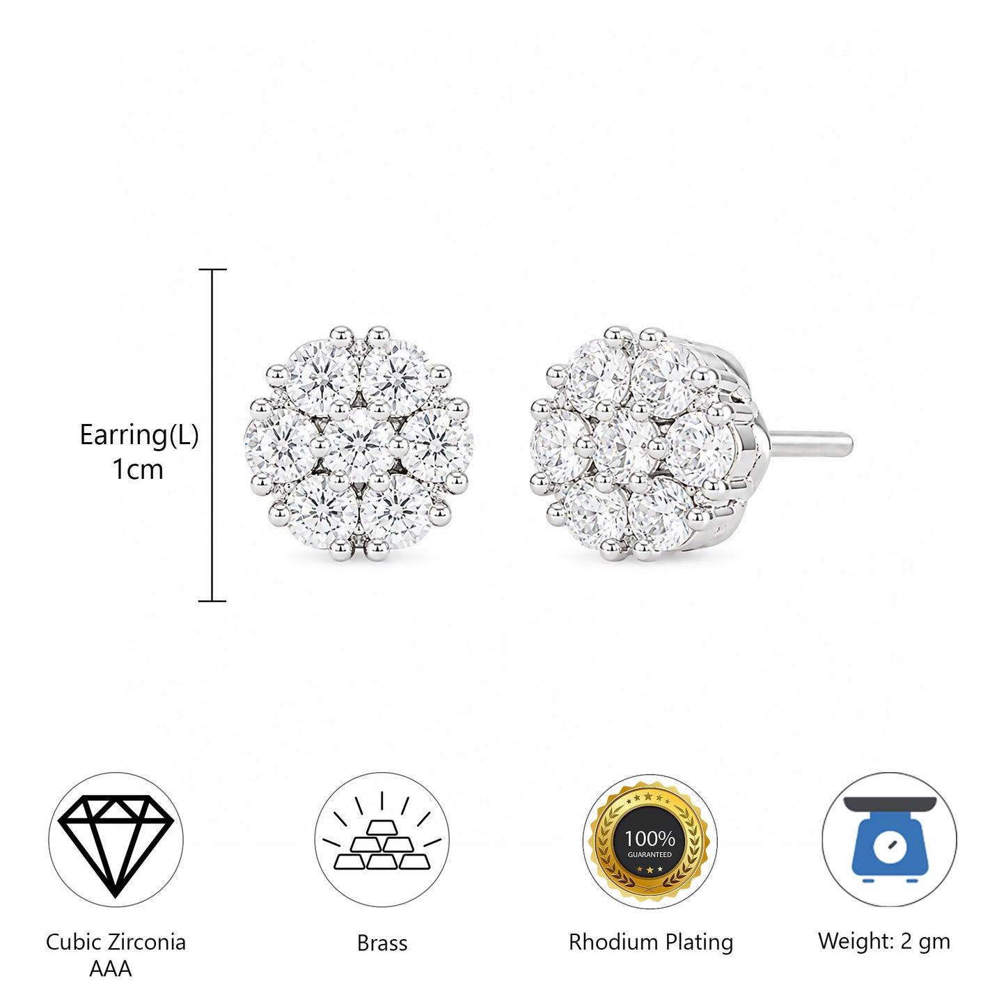 Rhodium Plated AD Studs Earrings for Women